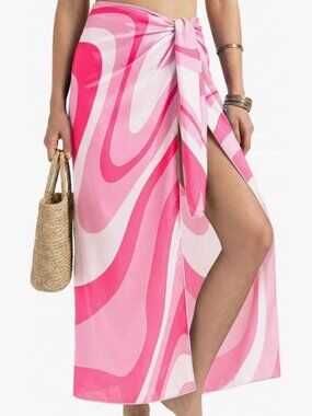 ReposeChic Pink Swirl Chiffon Sarong Wrap NWT